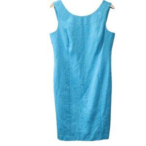 Talbots Blue Brocade Floral Sheath Career Dress Office Work 12